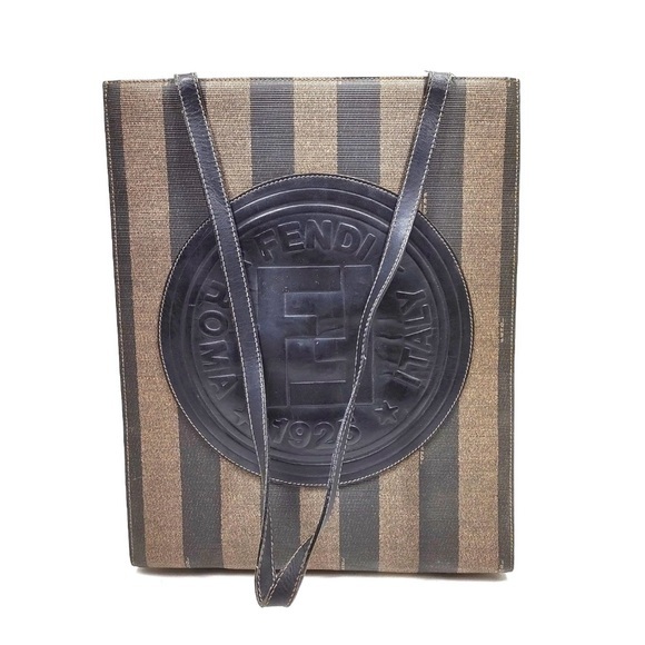 Fendi Handbags - Fendi Pequin Tote Bag PVC Leather Khaki Black